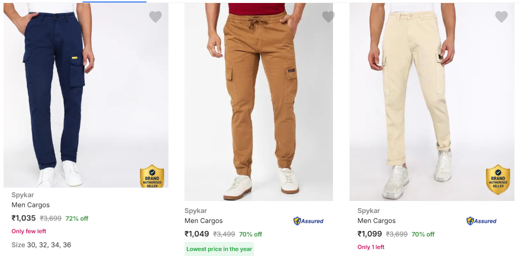 Spykar Mens Cargos Minimum 70% Discount