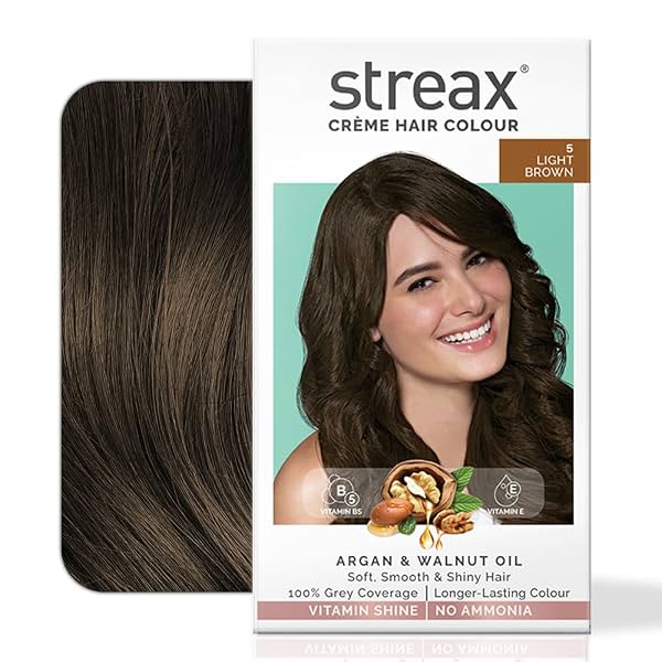 Streax Crème Permanent - 5 Light Brown Hair Color- 140 Ml, 100% Grey Coverage