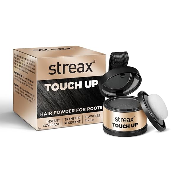 Streax Hair Root Touch Up for Grey Hair, Black – 4gm | Hair Cover Up Powder I Covers Grey Hair & Bald Patches | Instant
