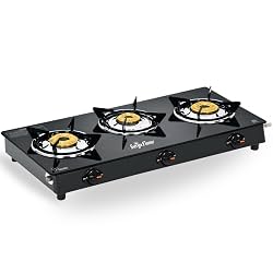 Surya Flame 3 Burner Glass Top Gas Stove | ISI Certified | Manual Ignition