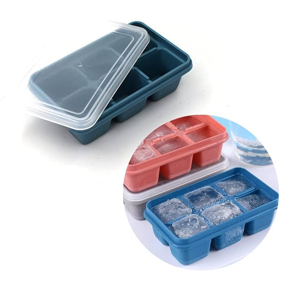 Suzec Silicone Ice Cube Trays Large Size Flexible 6 Cavity Ice Cube Square Molds