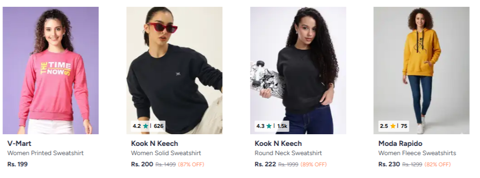 Sweaters & Sweatshirts For Women at minimum 82% Discount