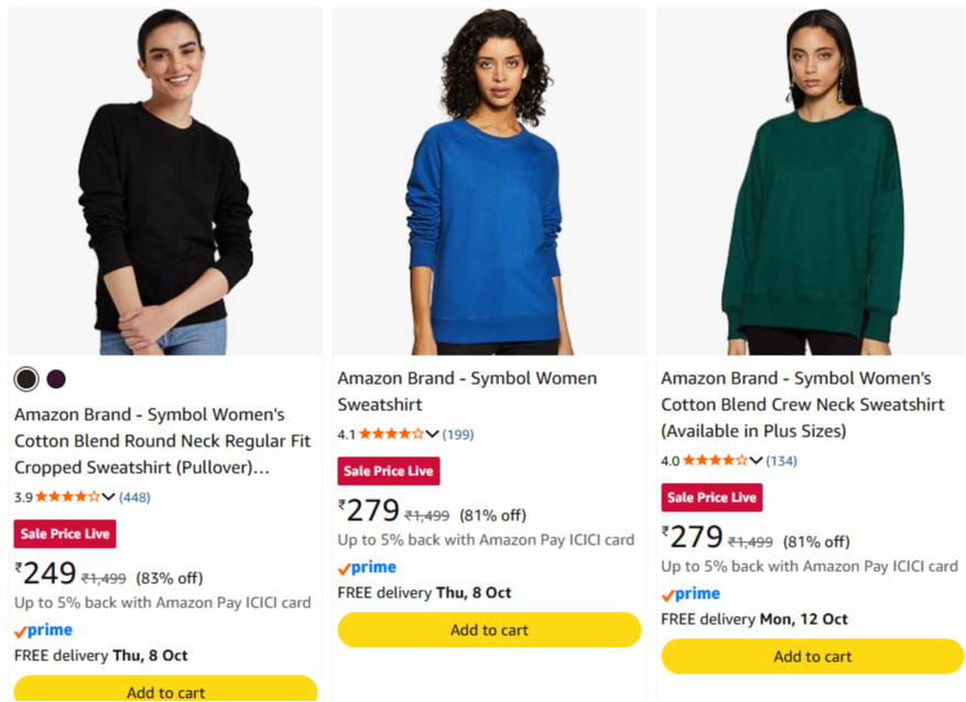 Sweatshirts at minimum 81% Discount