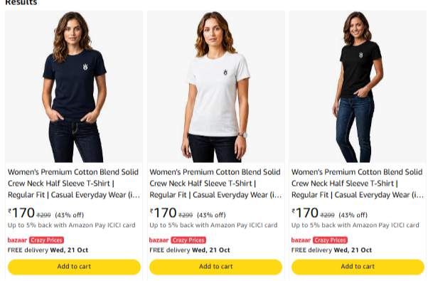 Symbol Premium Women's Pure Cotton T-Shirt at minimum 43% Discount