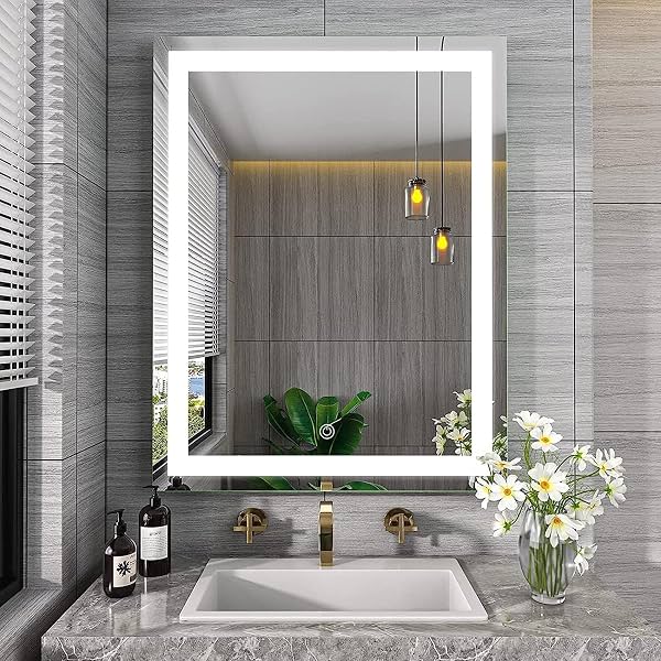 TEX-RO Bathroom Mirror with LED Lights 24x18 Inch