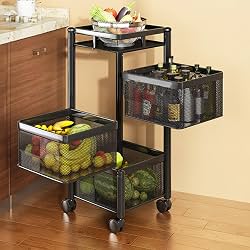 TEX-RO Kitchen Trolley with Wheels 3-Layer Metal Vegetable Basket Stand