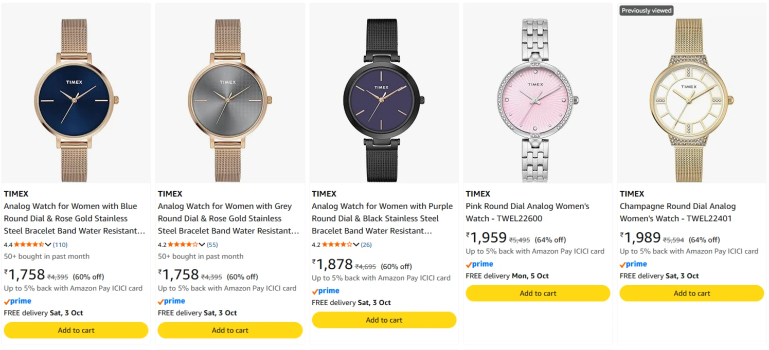 TIMEX Women's Watch at minimum 60% Discount