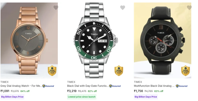 TIMEX Wrist Watches at minimum 64% Discount