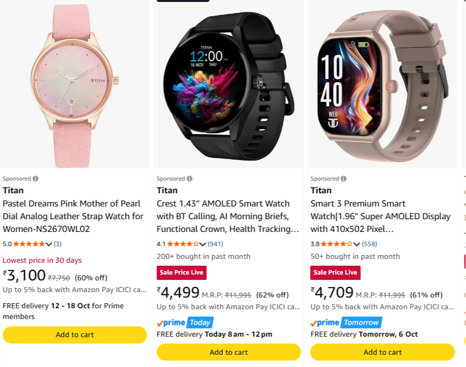 TITAN WATCH at minimum 60% Discount
