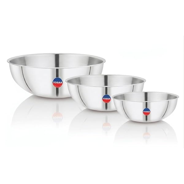 TOSAA Triply Stainless Steel Tasla Set of 3-20 cm (1500 ml), 22 cm