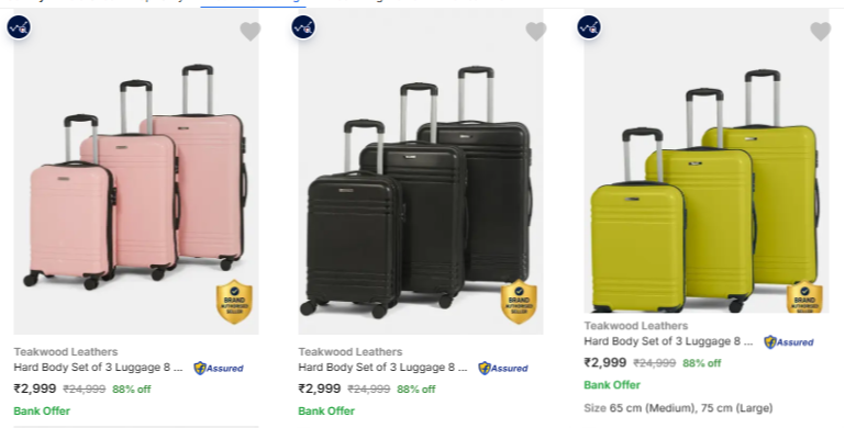 Teakwood Set of 3 Suitcase at minimum 76% Discount