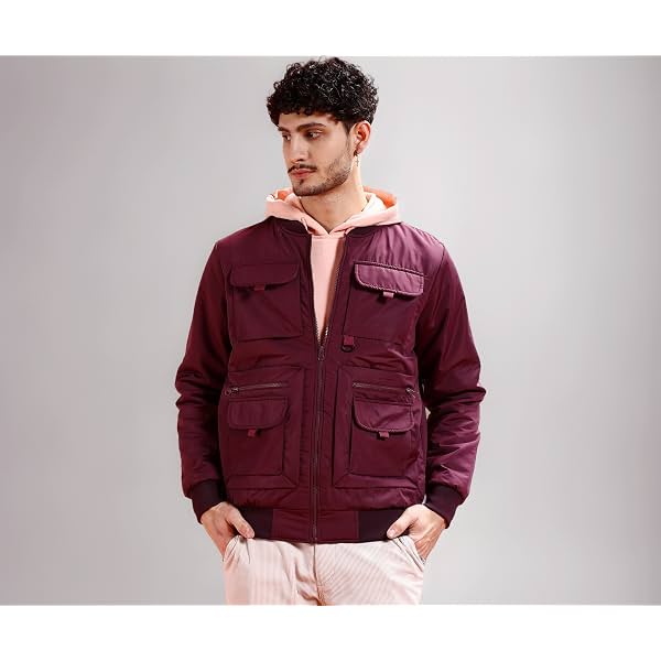 The Indian Garage Co Men Red Regular Fit Solid Zipper Jacket