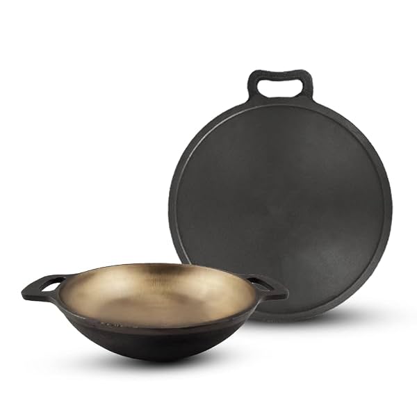 The Indus Valley Super Smooth Cast Iron Cookware Set Kadai (25.4 Cm/2.5L) + Tawa (27.9 Cm)