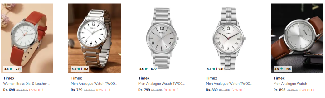 Timex at minimum 81% Discount