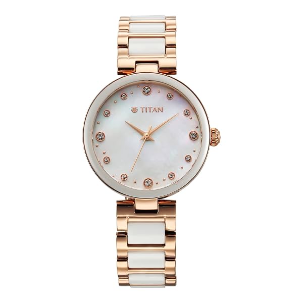 Titan Purple Ceramics Quartz Analog Mother of Pearl Dial Two Toned Rose Gold