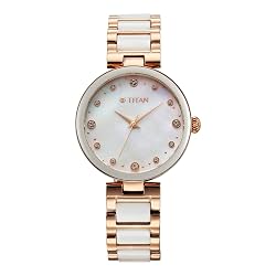 Titan Purple Ceramics Quartz Analog Mother of Pearl Dial Two Toned Rose Gold