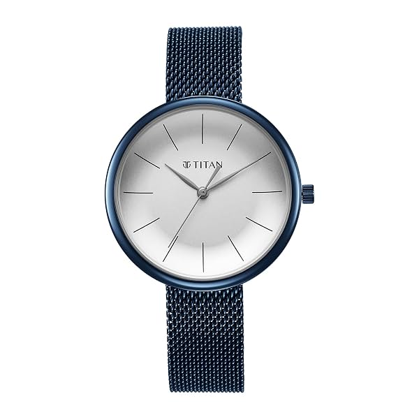 Titan Slimline Quartz Analog White Dial Blue Stainless Steel Strap Watch