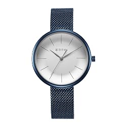 Titan Slimline Quartz Analog White Dial Blue Stainless Steel Strap Watch