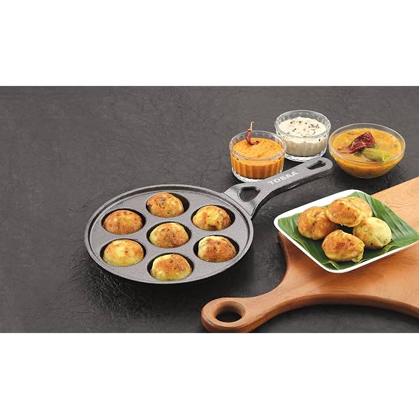 Tosaa Classic Pre-Seasoned Cast Iron Paniyaram Pan 7 Cavity