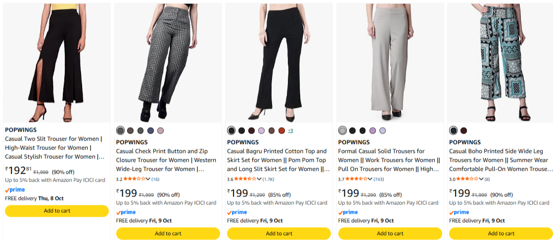 Trousers at minimum 85% Discount
