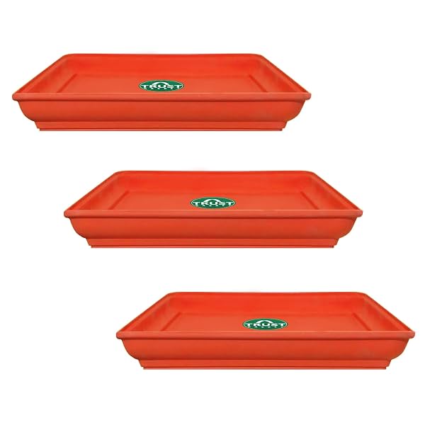 TrustBasket UV Treated Square Bottom Tray Saucer for 12 Inch Pot (Terracotta Color) Set of 3