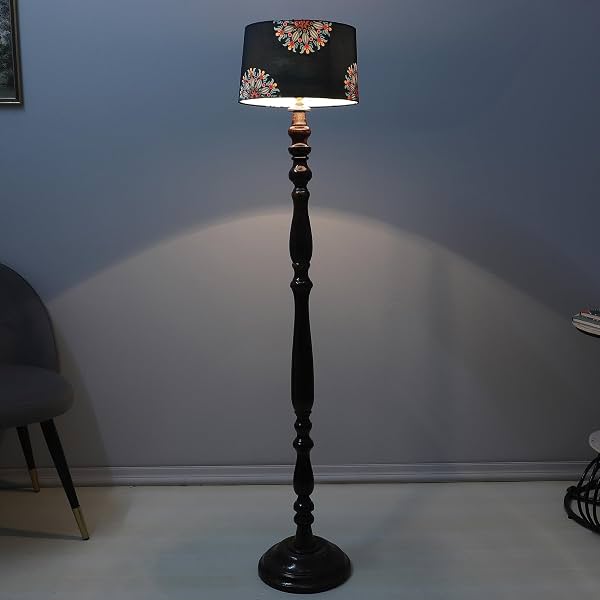 Tu Casa Classic Vintage Brown Mango Wood Base Floor Lamp