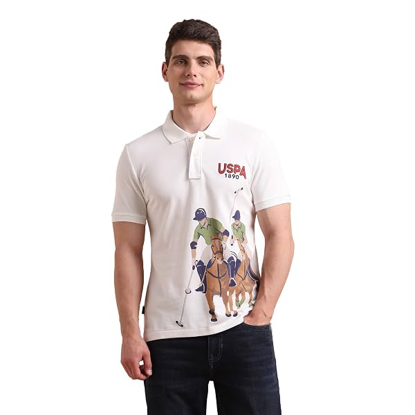 U.S. Polo ASSN. Printed Polo T Shirts for Men - 100% Cotton