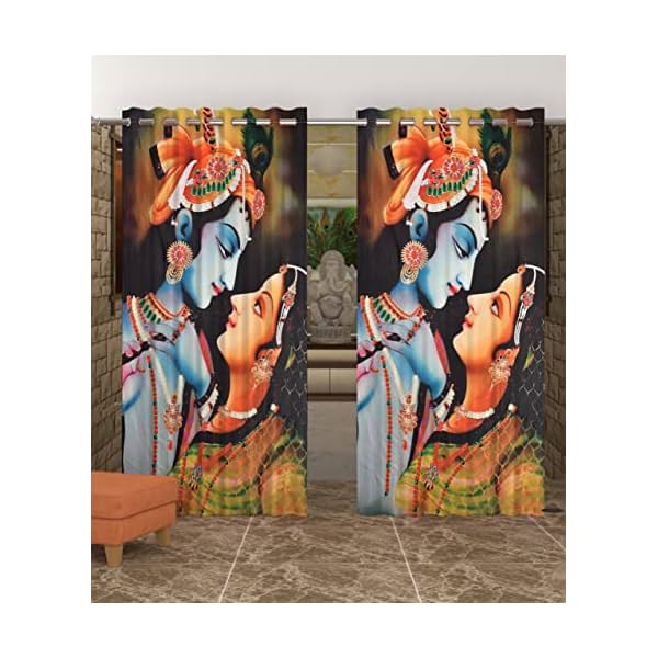 UNITMALL Digital Printed God Curtains Pack of 2 | Home Mandir Pooja Room Decor Bhgwan Long Door Curtain 9ft |