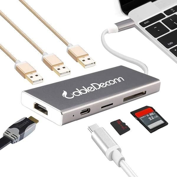 USB C Hub USB3.1 Type C to HD Mi RJ45 Converter Thunderbolt 3 Adapter Cable