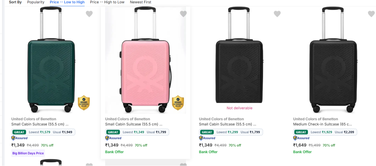 United Colors of Benetton Suitcases at minimum 70% Discount