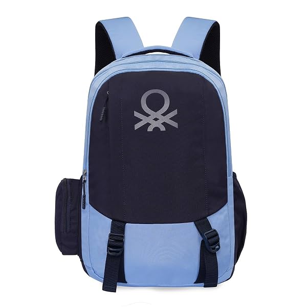United Colors of Benetton Turf 24L Laptop Backpack - Blue+Navy, Fits 15-inch Laptop, Water-Resistant with Secure Buckle,