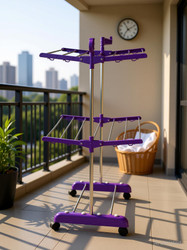 Unizone Steel Aluminium Plastic Floor Cloth Dryer Stand SS Premium Compact Space Saving Foldable