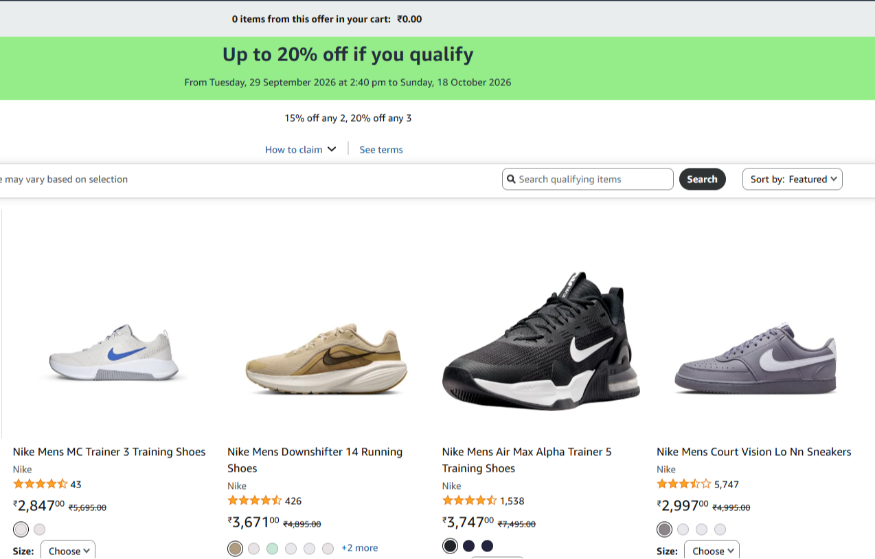 Up to 20% off Coupon on Nike Shoes