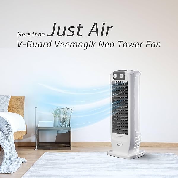 V-Guard Veemagik Neo 17 (43.5cm) Tower Fan | 1300 RPM | 2401 CFM Air Flow | (Grey White) | 18-Months Warranty