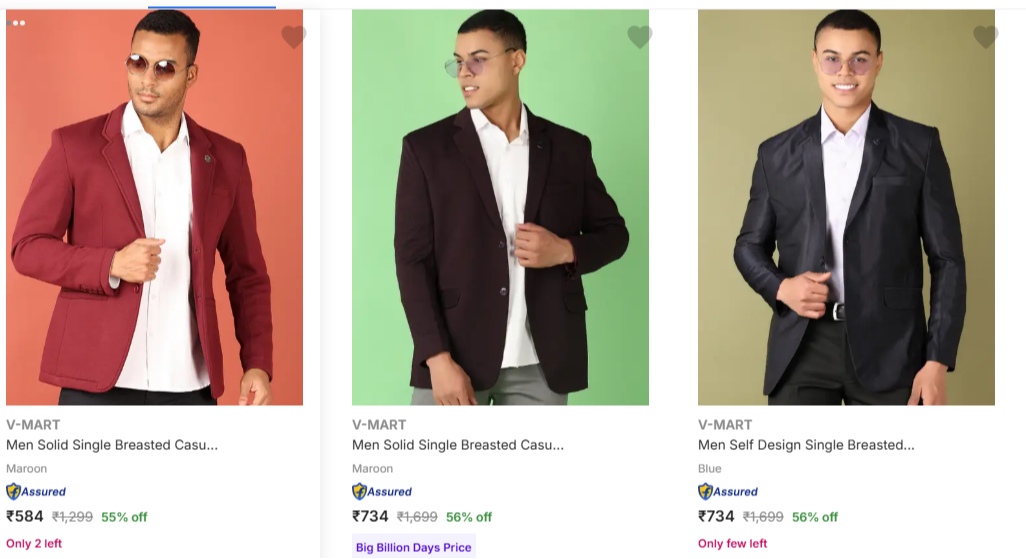 V-MART Men's Readymade Blazers at minimum 55% Discount