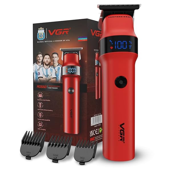 VGR Rosso Professional Men's Beard & Moustache Hair Trimmer for Men with 400min Long Runtime | 2000mAh Lithium Battery |