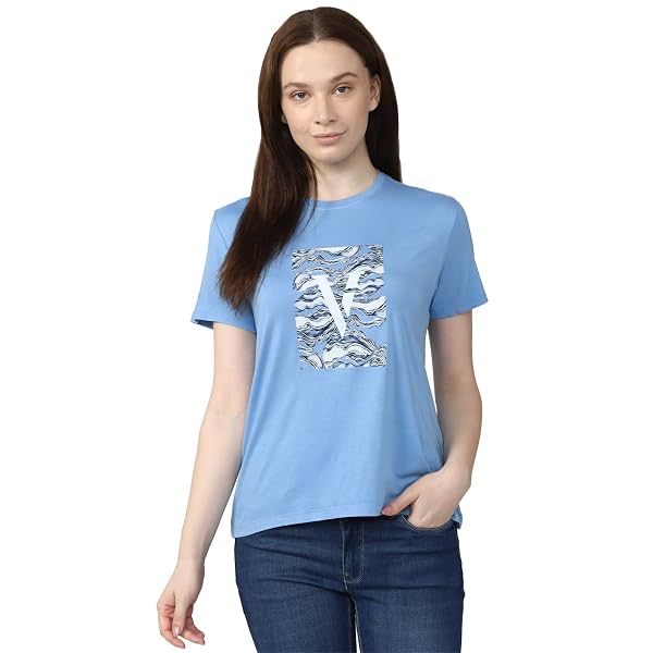 Van Heusen Women's Cotton Regular Fit Half Sleeve Casual Graphic Print Tshirt