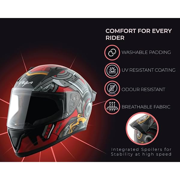 Vega Bolt Superhero ISI Certified Full Face Motorcycle Helmet with Impact Resistant ABS Shell High Density EPS Liner Scr