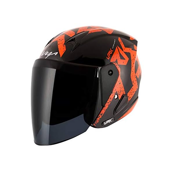 Vega Lark Victor ISI Certified Gloss Finish Lightweight Open Face Helmet for Men and Women with Long Clear Visor(Black O