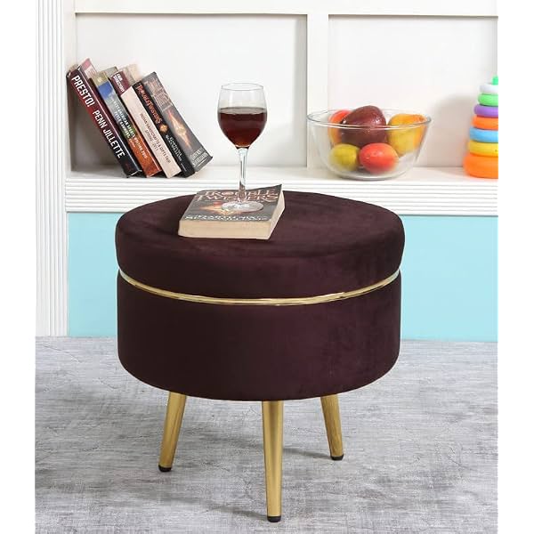 Velvet Ottoman Stool with Metal Legs Coffee Color