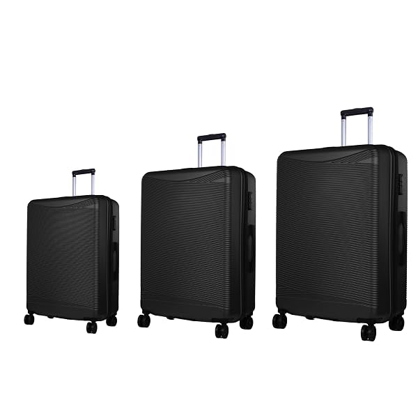 Verage V-Lite Firestone Combo Set of 3 (Cabin + Medium + Large Check-in) Bold Black Hardsided Trolley Bags