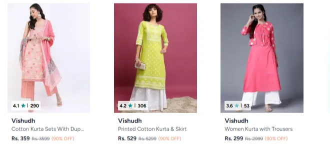 Vishudh Pure Cotton Kurta Upto 90% Discounts