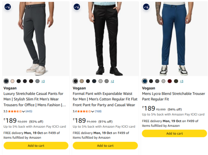 Vogaan Formal Pant at up to 94% Discount