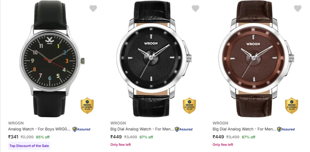 WROGN Wrist Watches at minimum 83% Discount
