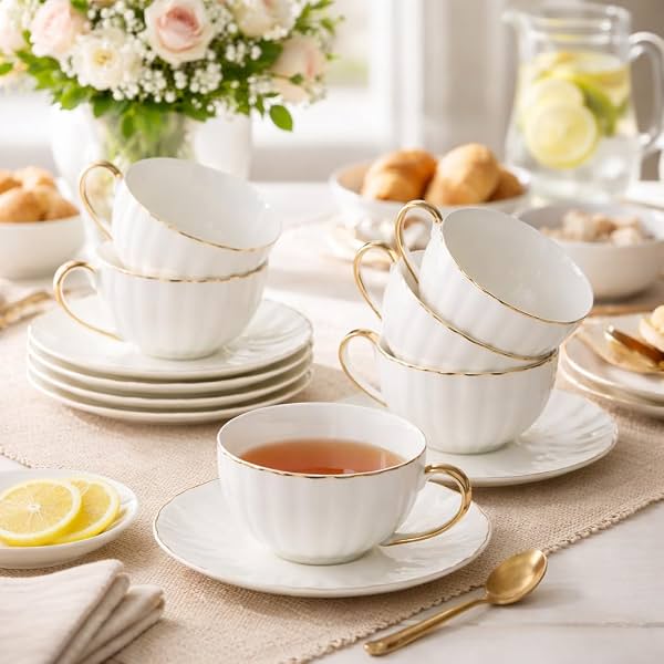 White Tea Cups and Saucers Set of 6 (180 Ml)