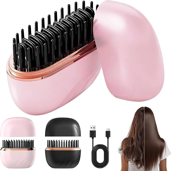 Wireless Portable Hair Straightener Comb Pink