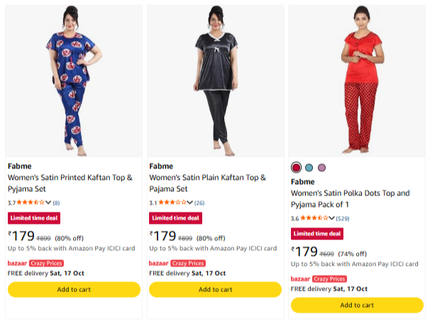 Women Pajama Top at upto 70 % Discount