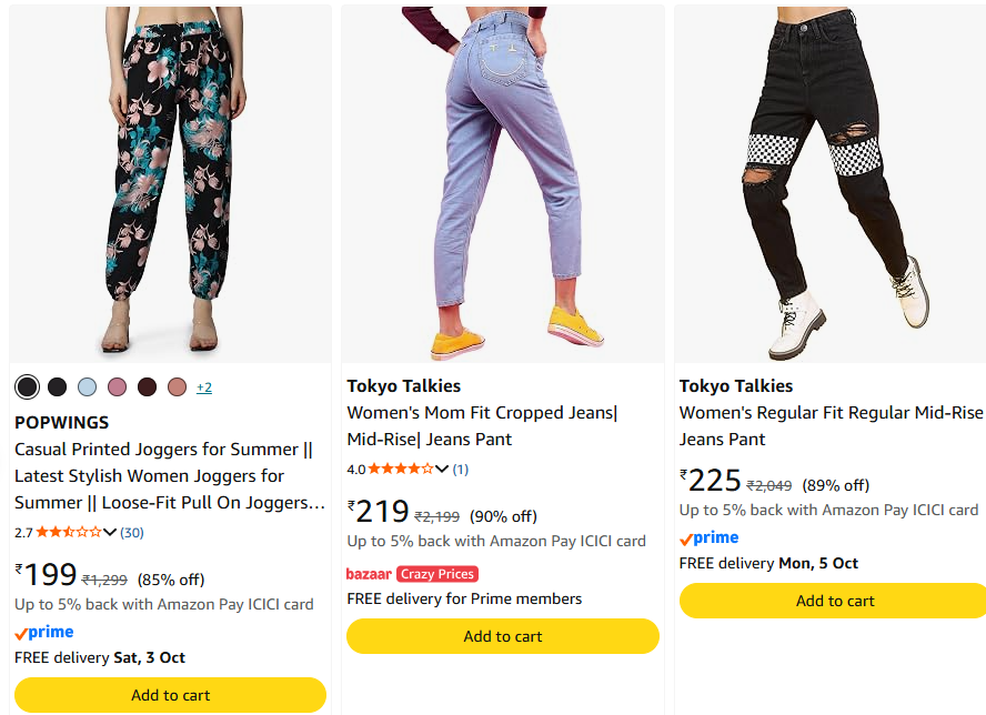 Women's Joggers & Jeans Starting At @ ₹199