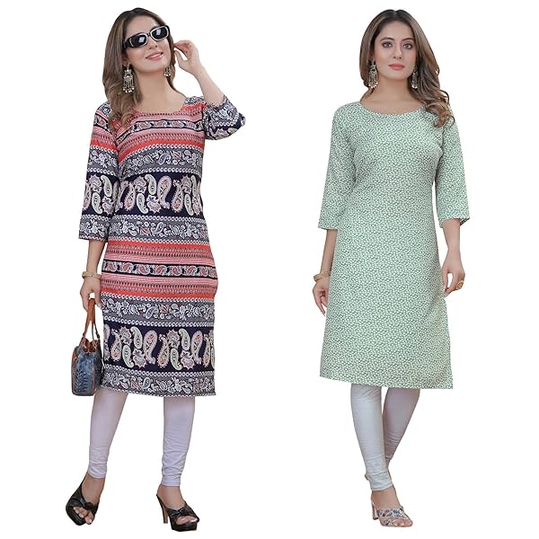 Women's Multicolor Crepe Kurta Pack of 2 