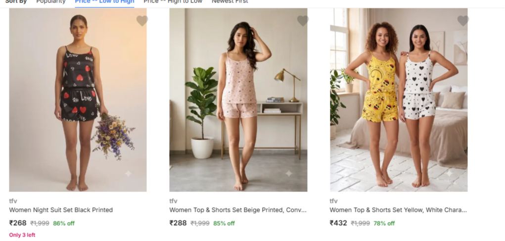 Women's Night Suits at minimum 86% Discount